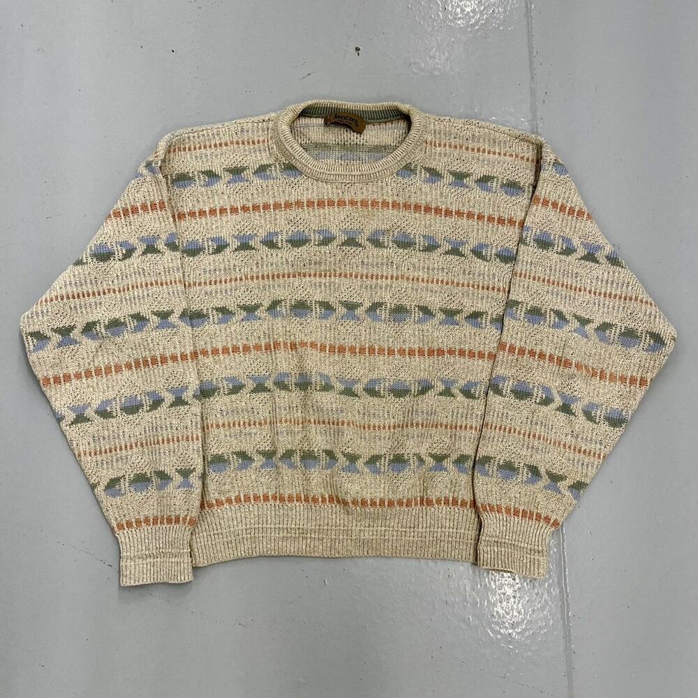Vintage 90s Jantzen Beige Cotton Pattern Boxy Sweater